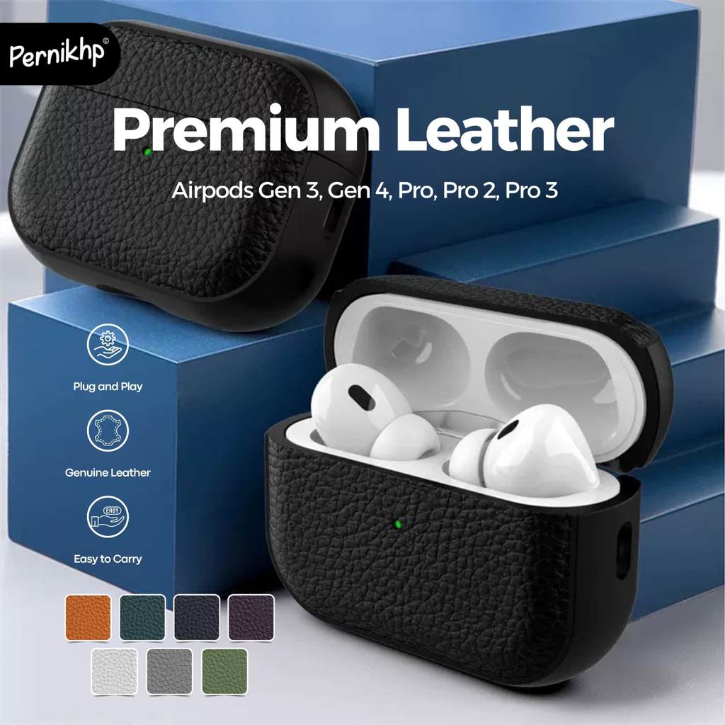PERNIKHP Premium Leather Airpods Case for Pro 3 / Pro 2 / Pro / Gen 4 / Gen 3