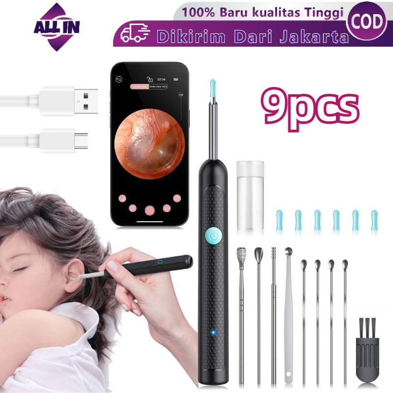 9pcs Korek Kuping Kamera HD Smart Visual Ear Picker Alat Pembersih Telinga LED Light Earpick