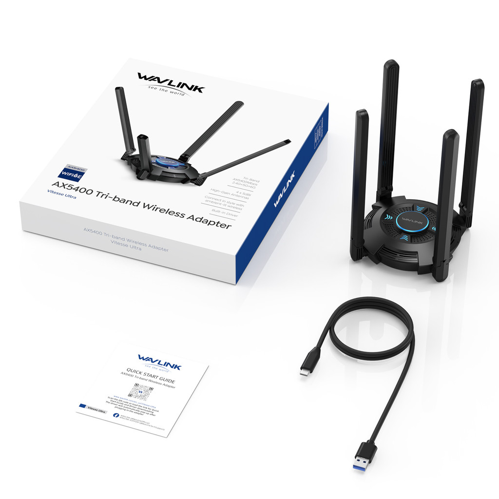 WAVLINK USB WiFi Adapter for PC AX5400 Triband 2456GHz Wireless Network Adapter with 4 High Gain 5dB