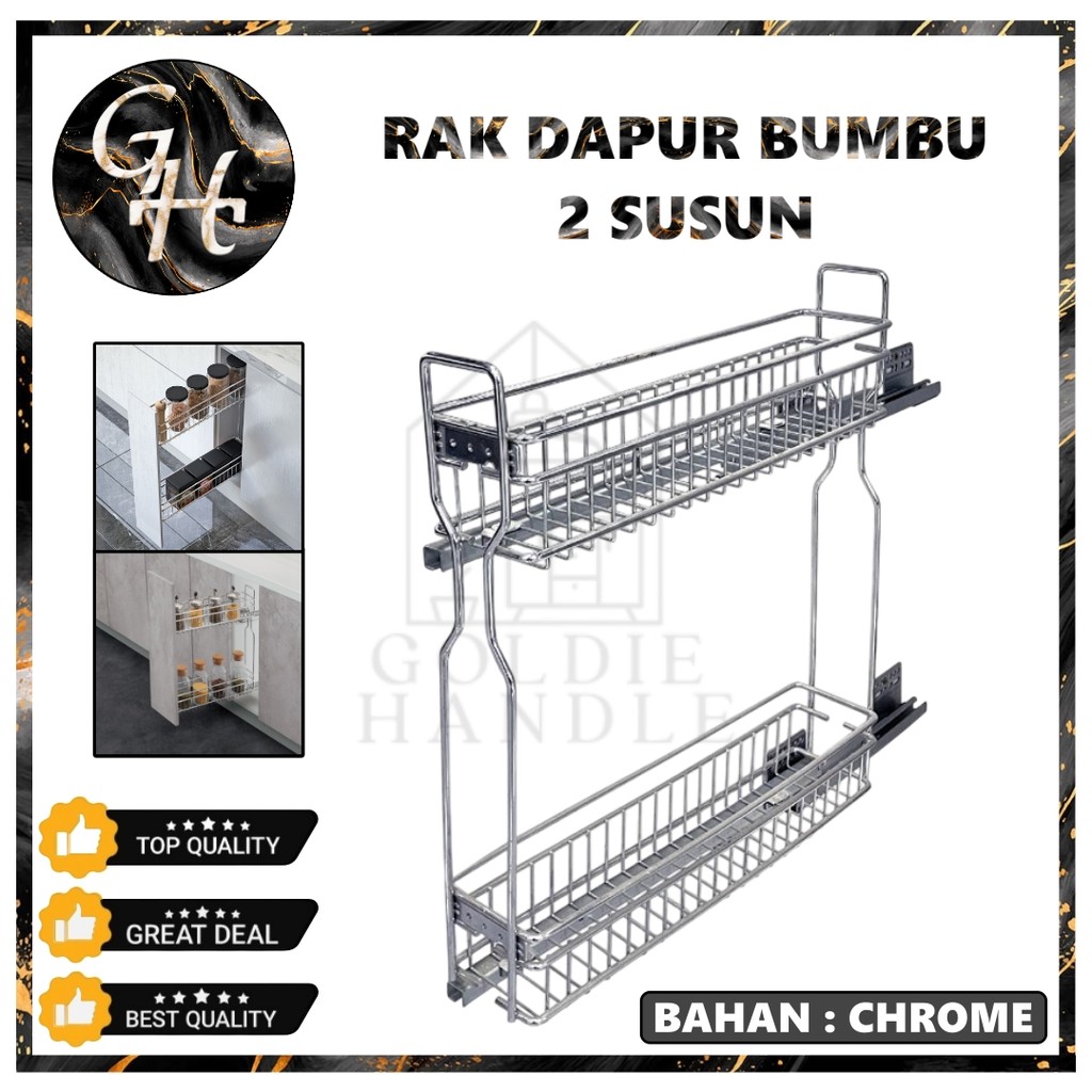 Rak Dapur 2 Susun Rak Botol  Kitchen Set Lemari Bawah Rak Botol Bumbu Chrome Stainless