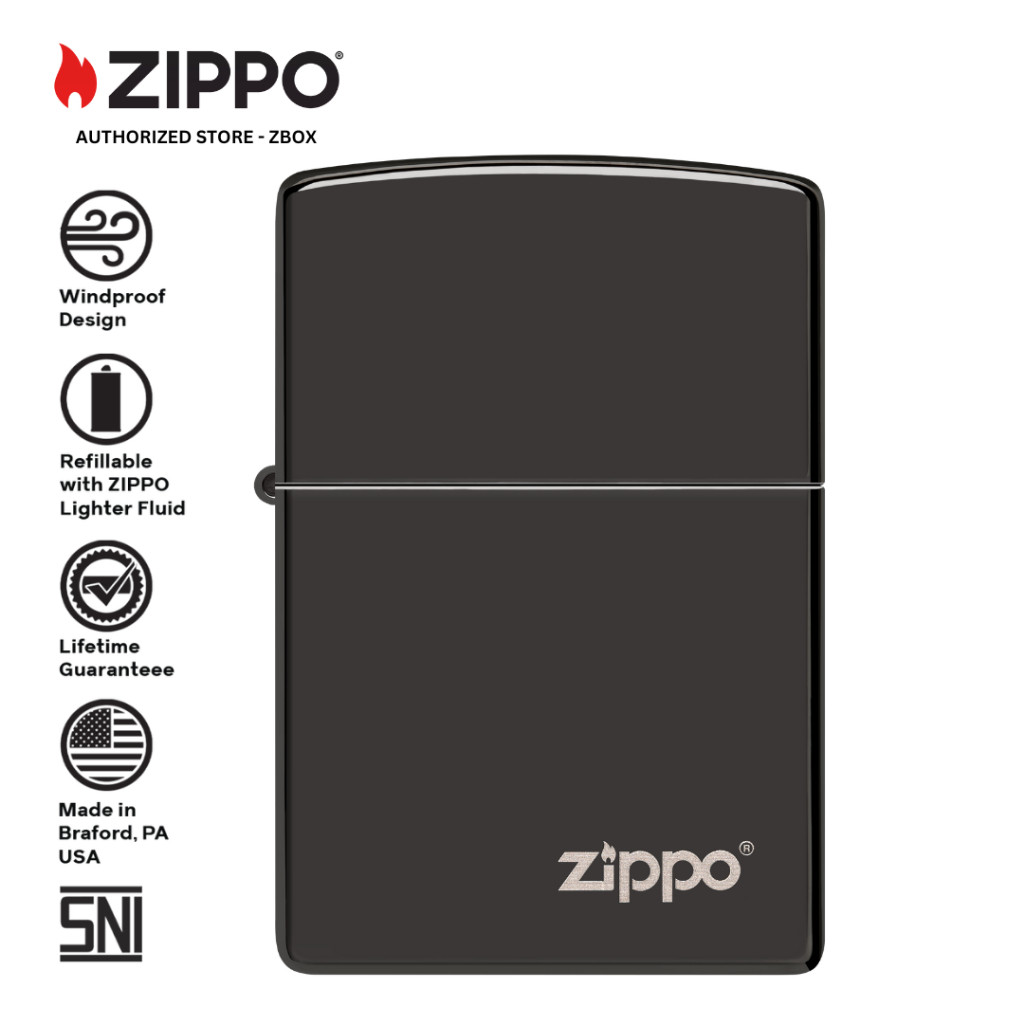 ZIPPO Original 24756ZL High Polish Black with Zippo Logo - Korek Api Windproof USA