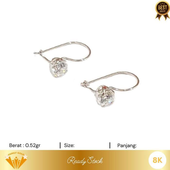 Anting Emas White Gold Kadar 8K Model Desy Putih Family Gold - Kait Desy 0.52gr