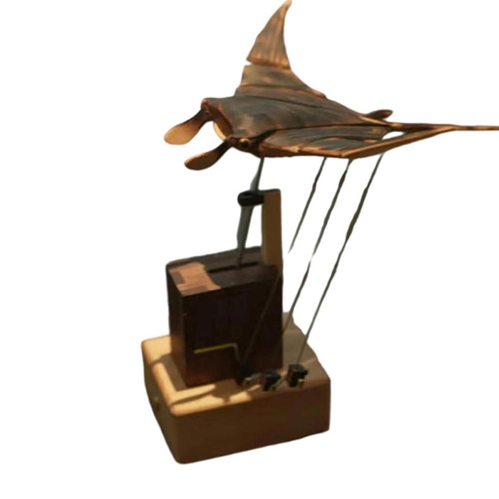 Black Walnut Solid Wood Ornament Handmade Wooden Motorized Manta Ray Figurine Manta Ray Automaton Ho