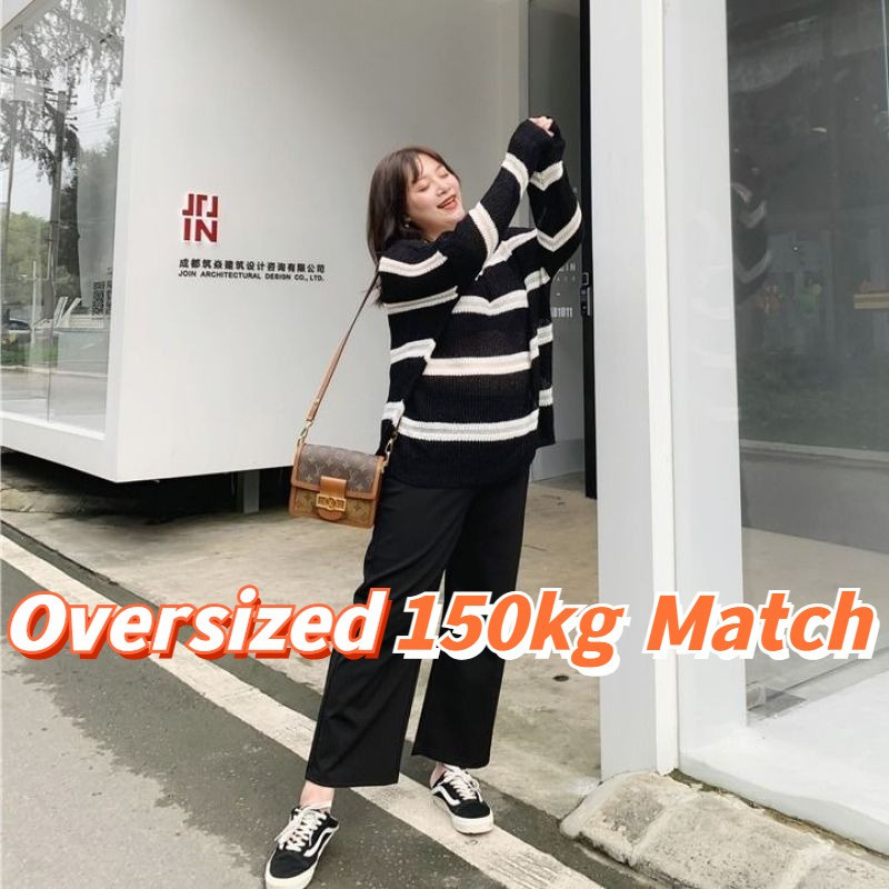 [Celana Oversized](150kg Bisa Dipakai) Wanita Pinggang Tinggi Ukuran Besar Celana Culottes Lurus Gay