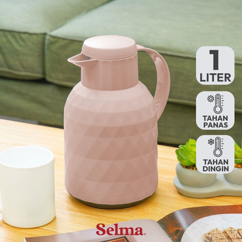 Selma Janette Teko Vacuum Flask Kaca 1 ltr - Pink Water Jug Teko Air Pitcher Tempat Air Minum Wadah 