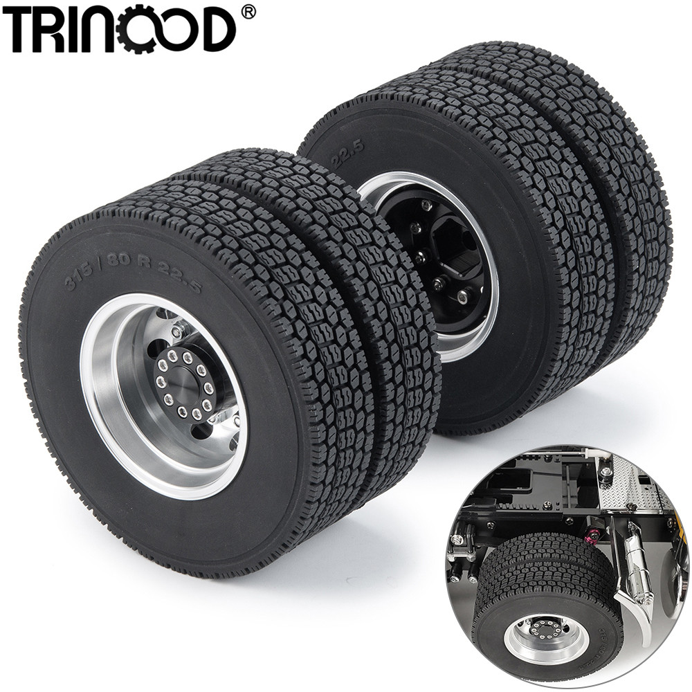 TRINOOD Tamiya Rear Wheel Rim Hub and Rubber Tires Kit for 1/14 Tamiya Tractor Truck Trailer Cargo T