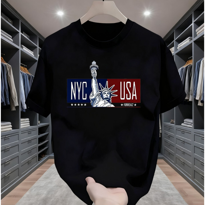 [COD Outlets Katun 100%]Kaos Identitas Patung Liberty NYC-USA Gaya Amerika Baju Pria Wanita Unisex K