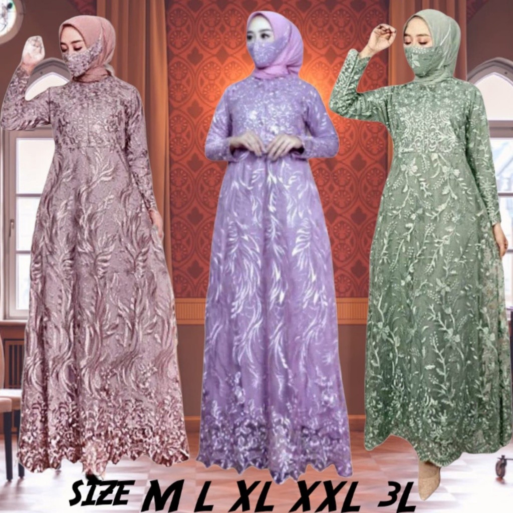BJ76TR GAMIS BUSUI BRUKAT/BROKAT SIZE M L XL XXL XXXL DALAMAN FULL FURING DAN TILE MUTIARA PREMIUM(F