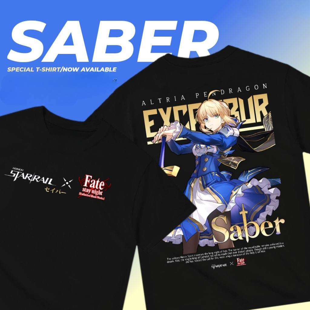Kaos Anime Saber Arturia Fate/Stay Night Unlimited Blade Works  Baju Distro Wanita Karakter King of 