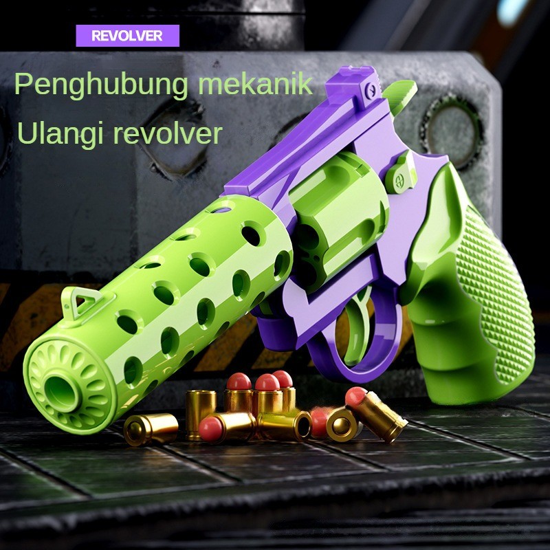 Pistol Revolver Anak Lucu - Mainan Pistol Koboi dengan Shell Keluar, Pistol Wortel Tembak & Anti Str