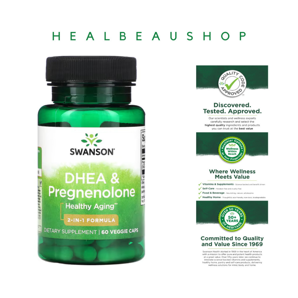 Swanson DHEA 25mg Pregnenolone 100mg 60vcaps Penyeimbang Hormon Ori USA