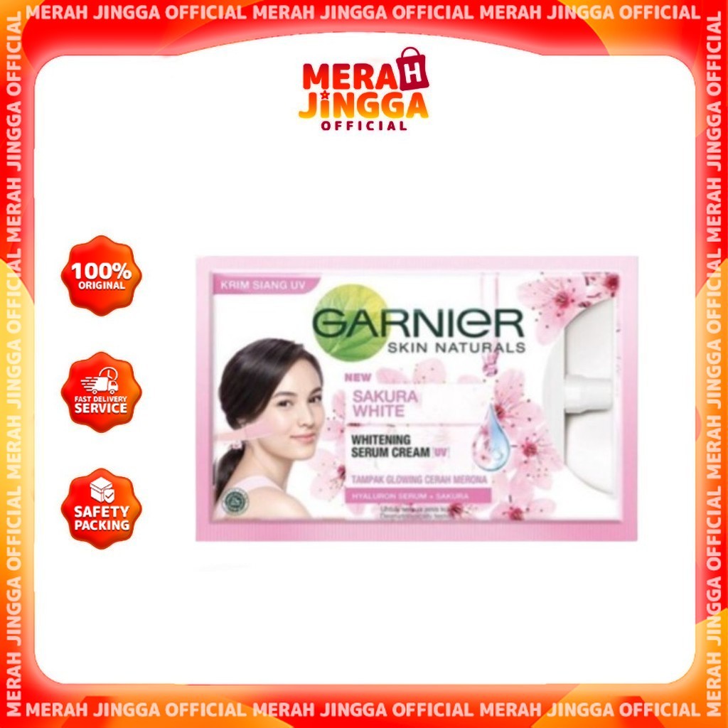 Garnier Sakura White Whitening Serum Cream 7ml - Krim Siang UV Wajah | Merah Jingga Official