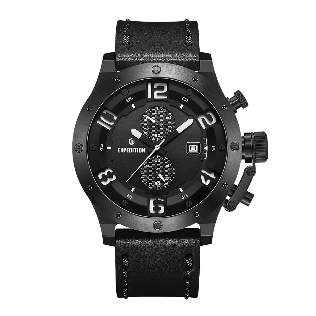 Jam Tangan Pria Expedition Chronograph E 6381 MCLIPBASL1 Black Dial Black Genuine Leather Strap