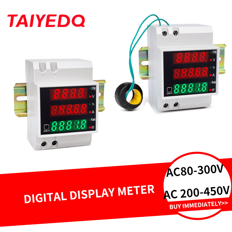 n Rail Multi-function gital Meter AC Active Power Factor Electric Energy Ammeter Voltmeter D52-2047