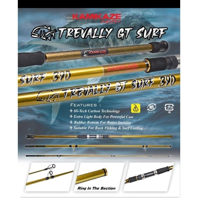 Joran surf sambung 3 merk kamikaze trevally gt surf pilihan 390 420 450