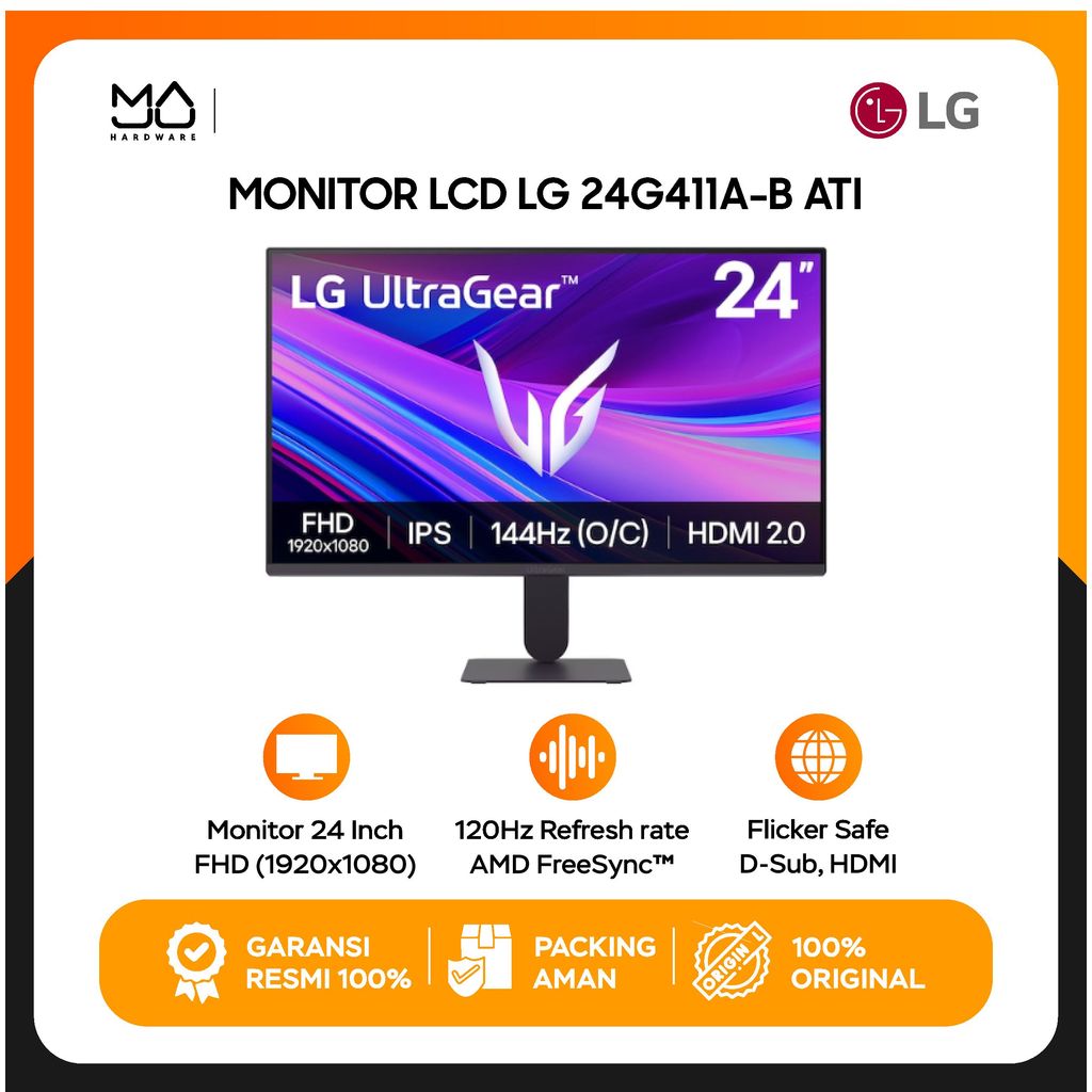 LG Monitor LG 24 Inch 24G411A FHD IPS 144Hz Gaming UltraGear - Garansi Resmi