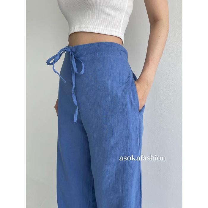 promo  -ASOKA Rachel Pants 2431 - Celana Hhist Tali - Celana Linen Crinkle Casual Panjang Kulot nita