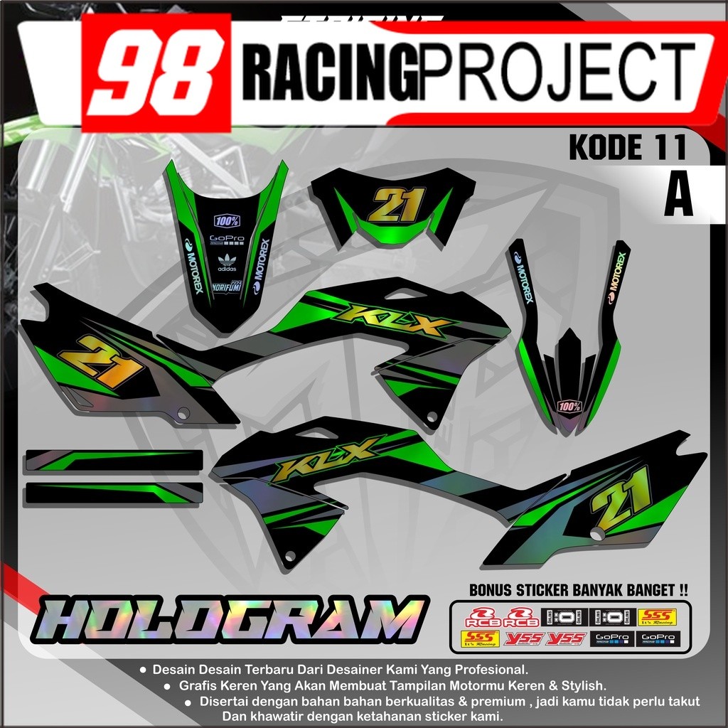 Sticker DECAL HOLOGRAM PELANGI KLX 150 G/BF/SE Motif Grafis Simple Minimalis