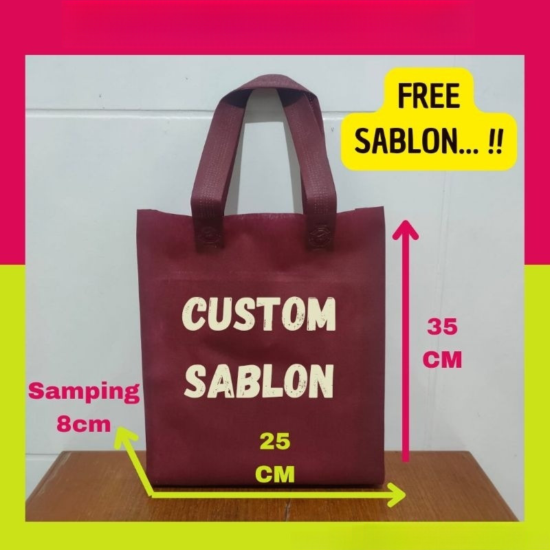 Tas spunbond custom sablon / goodie bag free sablon / tas 25x35 custom sablon / tas hajatan sablon /