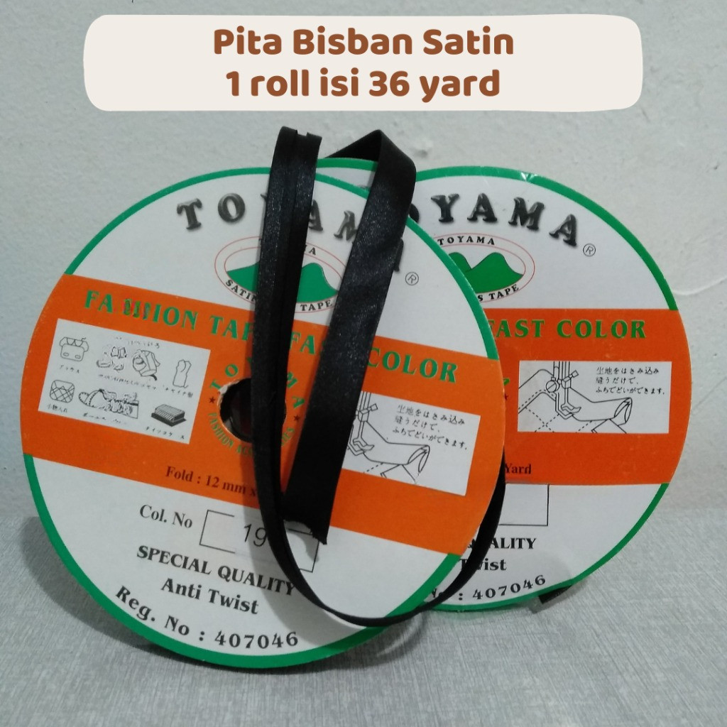 Pita Bisban Satin Polos 12mm – Pinggiran Kain & Hiasan Jahit (1 Roll 36 Yard)