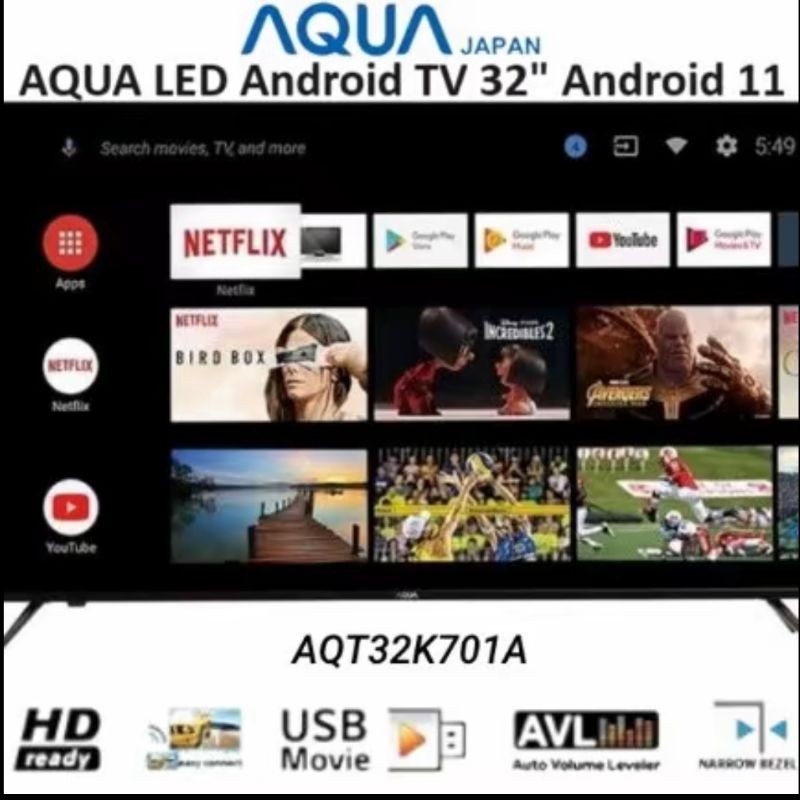 TV AQUA 32 INCH FULL HD AQT32K701AF/ANDROID TV.