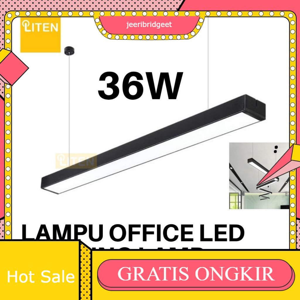 36W 120 CM - Lampu Gantung LED Persegi Panjang Kotak Lampu Kantor Plafon LED Downlight Lampu Kerja O
