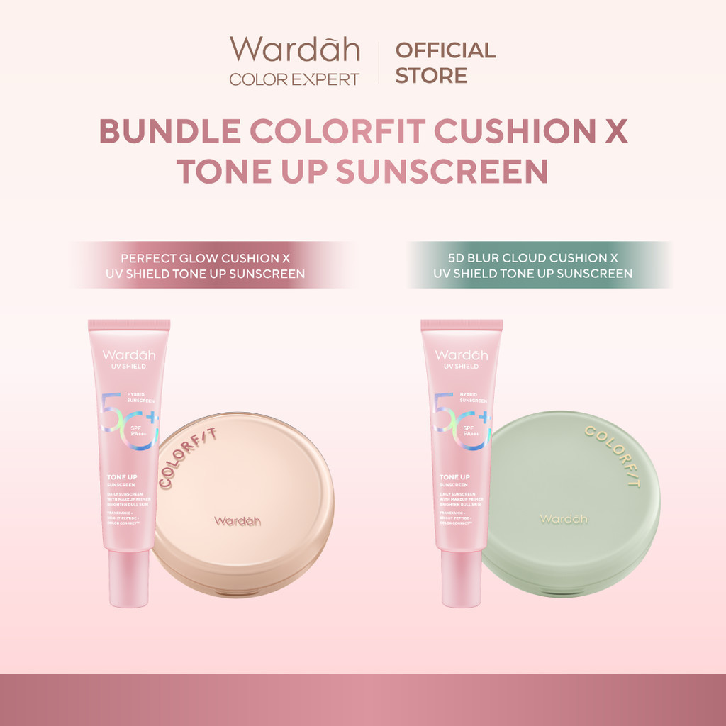 WARDAH Paket UV Shield Tone Up Sunscreen SPF 50+ PA+++ 30 ml + Colorfit Perfect Glow Cushion 15 g - 