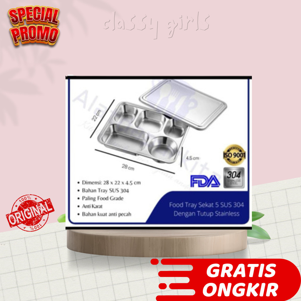 FOOD TRAY OMPRENG  STAINLESS  304 SEKAT 5  KOTAK MAKAN STAINLESS