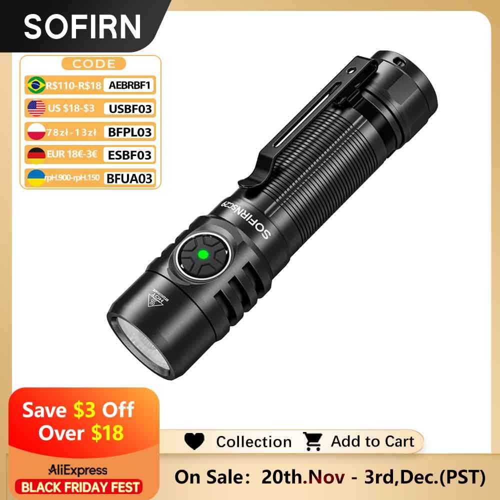 Sofirn SC29 3000Lm Type-C Rechargeable Flashlight XHP50B LED Powerful 21700 EDC Torch IPX8 for Campi
