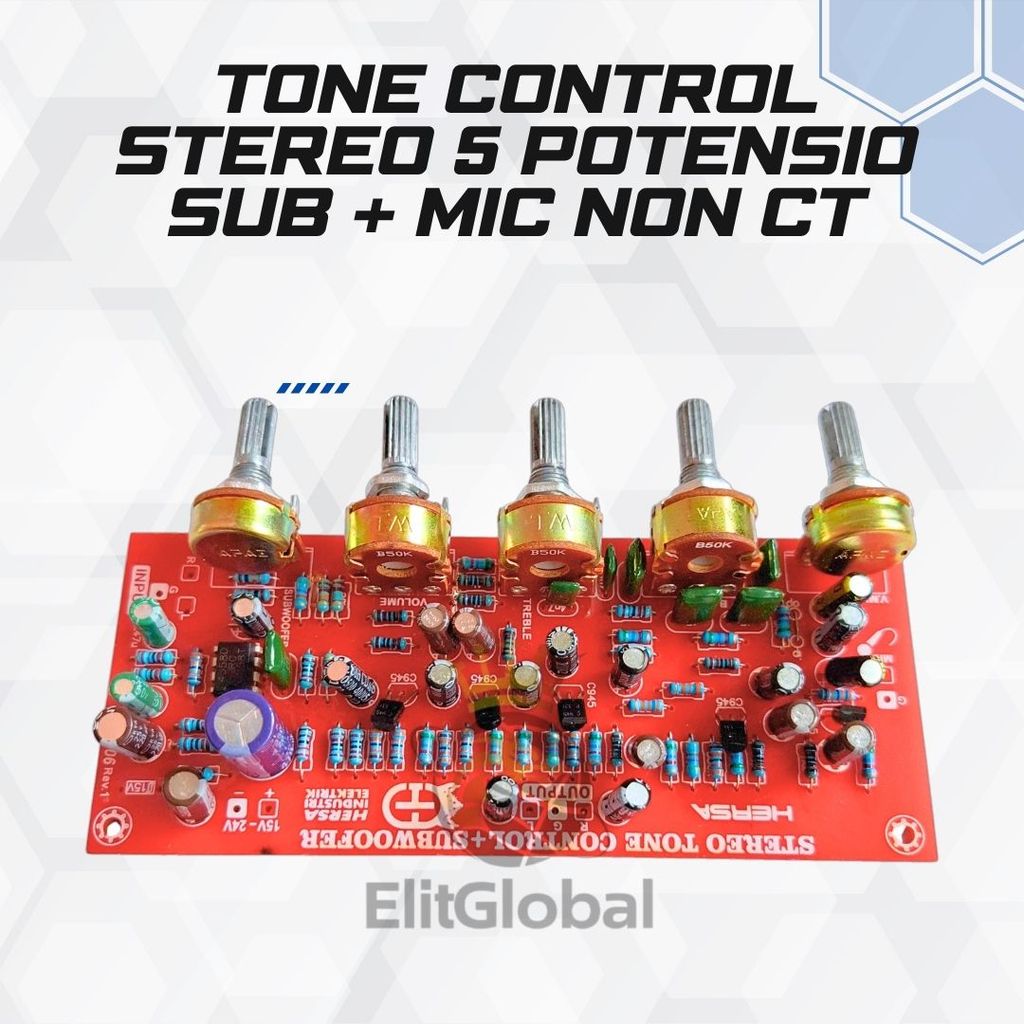 Tone Control Stereo + Mic + Subwoofer Non CT 15–24V DC 5 Potensio Bass Treble Volume Speaker Aktif