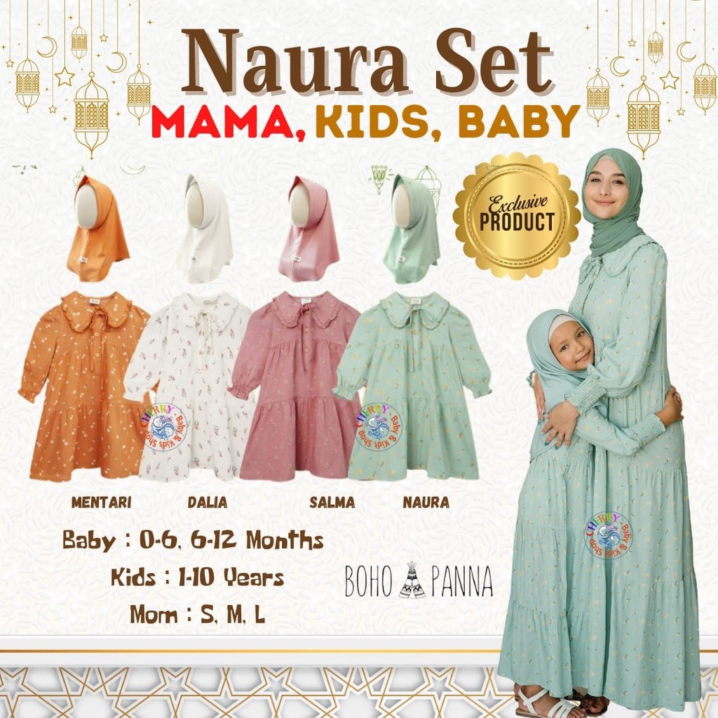 BJ76TR Bohopanna Naura Mama / Gamis Set 0-10 Tahun Set Gamis + Hijab Lebaran Anak Dan Bayi / Gamis R