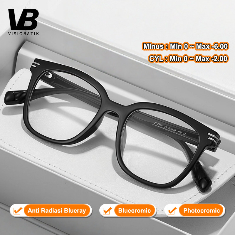 VisioBatik Kacamata minus Wanita Over Sized Photocromic Anti Blueray Minus Silinder Bluecromic Kaca 