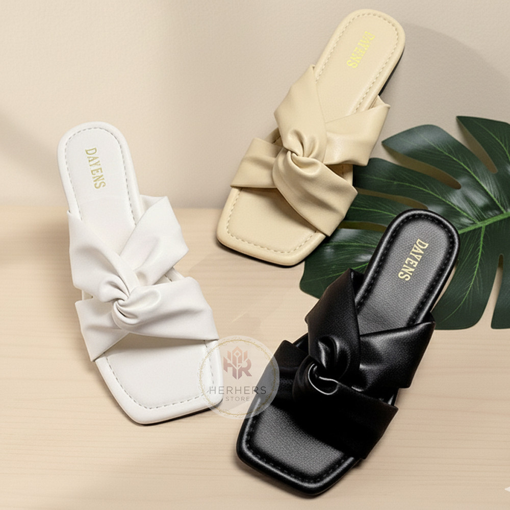Sandal Wanita Model Slop Kekinian HR-02 Sendal Flat Cewek Casual Lucu & Nyaman | Sandal Karet Empuk 