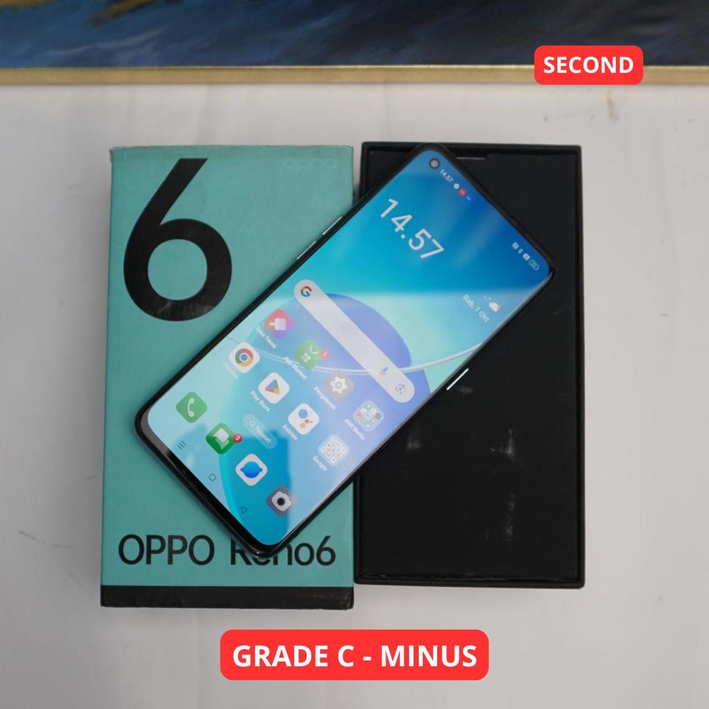 OPPO RENO 6 8/128 GB (4G) GRADE C - MINUS HP SECOND ORIGINAL SINAR MUTIARA CELL