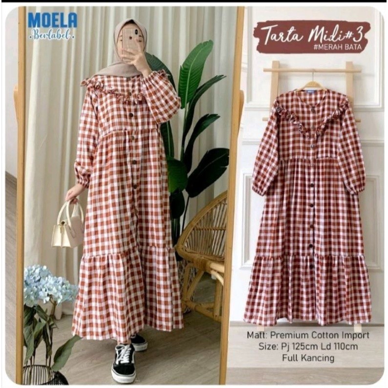 Midi Dress KOTAK bahan katun premium /Midi Dress - Gamis Katun Kotak Premium / TUNIK MILES KOTAK