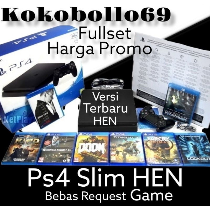 ps4 slim 22xx 1TB HEN versi terbaru 9.00 pes 2022+ 2 stik + FULL GAME