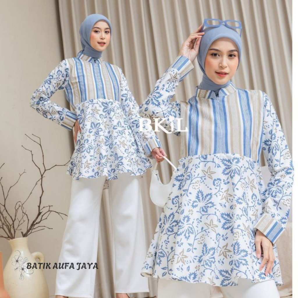 Tunik Batik Kerja Bahan Adem Elegan -Baju Batik Kerja-Tunik Modern-Baju Batik Tunik-Motif Soraya-Bat