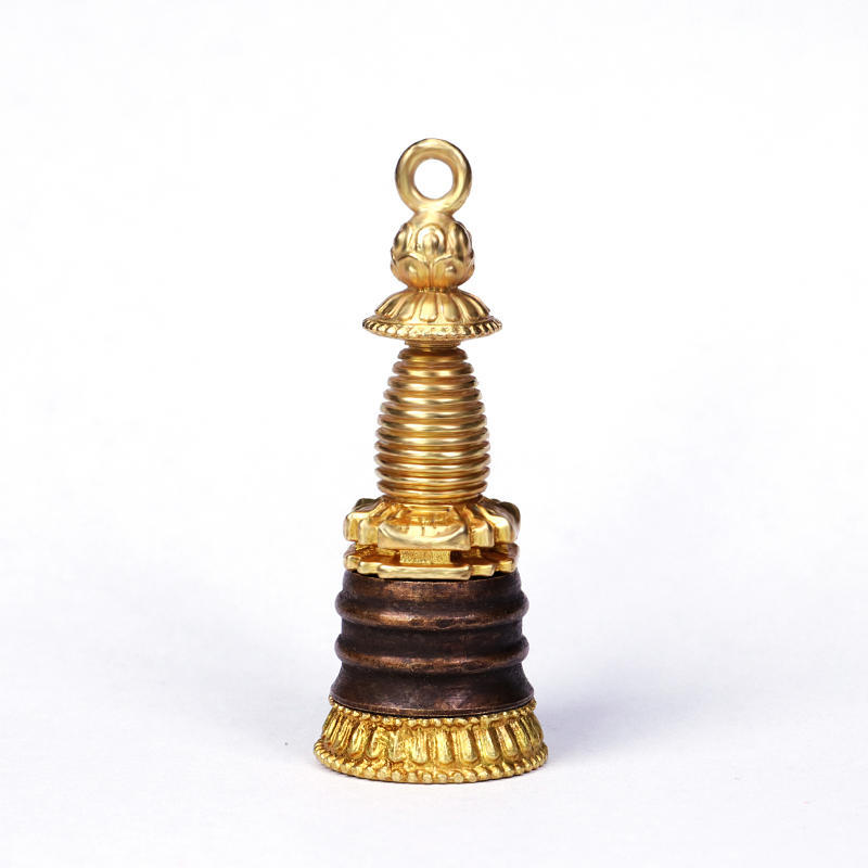 Tibetan Amulet Pents Golden Brass Tower Prayer Box TGB005