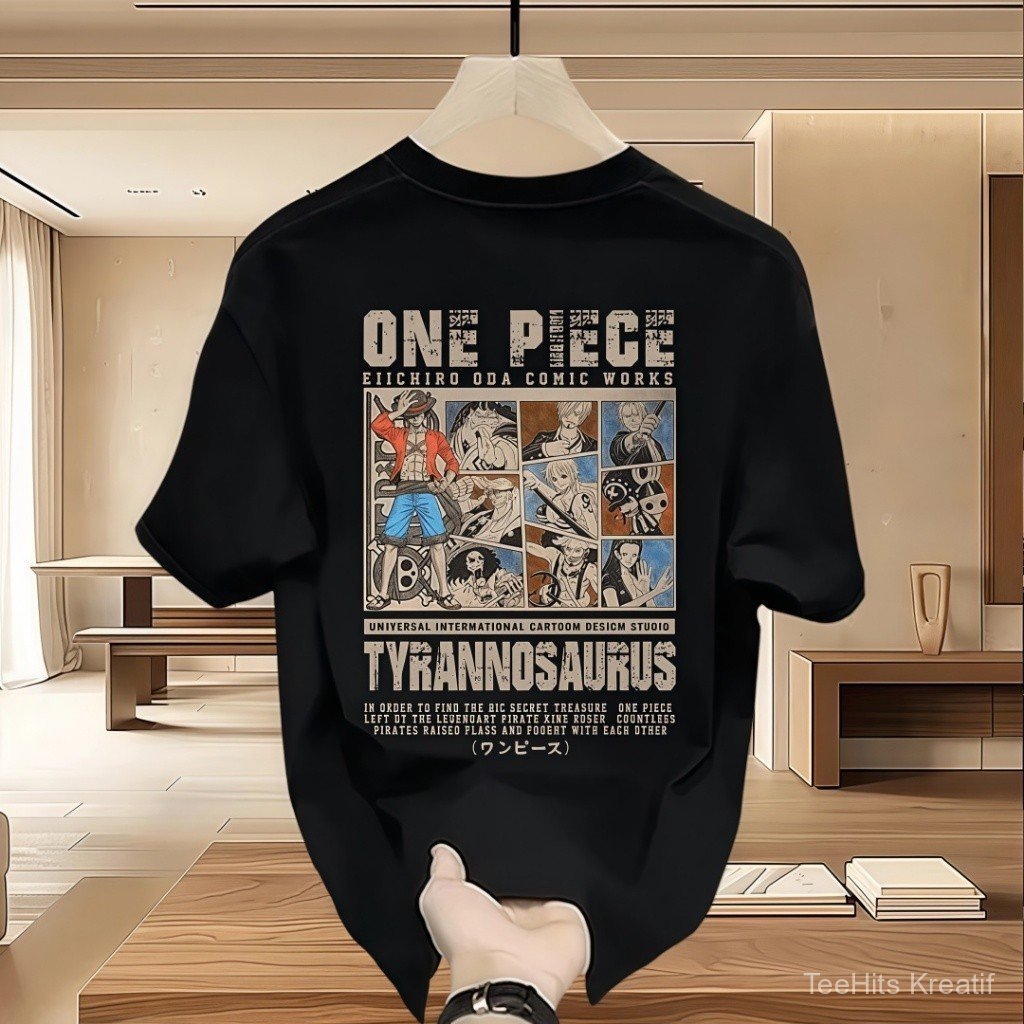 TeeHits Kreatif kaosKaos Lengan Pendek Unisex Grafis Retro Anime One Piece Komik Collage Oversized -