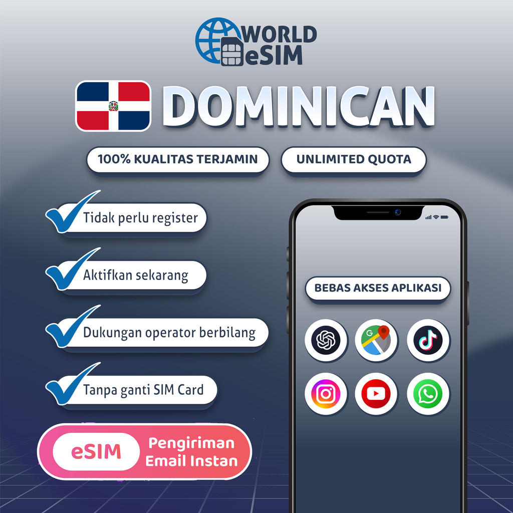 Worldesim Dominican esim Roaming 5G Data | 3-20GB 3-30Hari | Instant Email Delivery | High Speed Tra