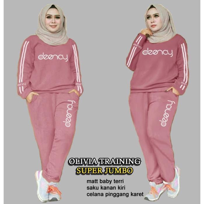 - Setelan Olahraga Wanita Hijab Marimar Olivia M L XL  XXL 3XL Training Baju Celana Kaos Muslim Spor