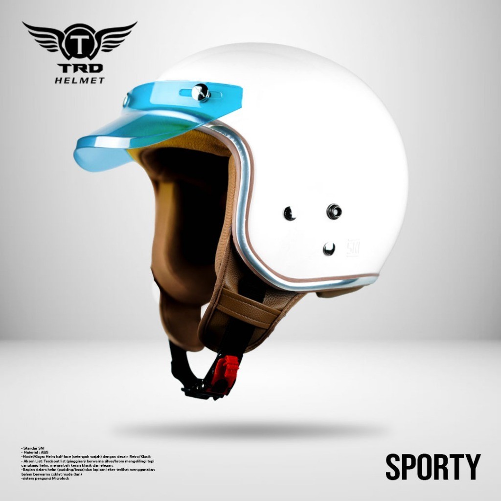 TRD sporty Helm Retro Wanita Hijab Dewasa SNI Helm Warna Pastel Putih Pet