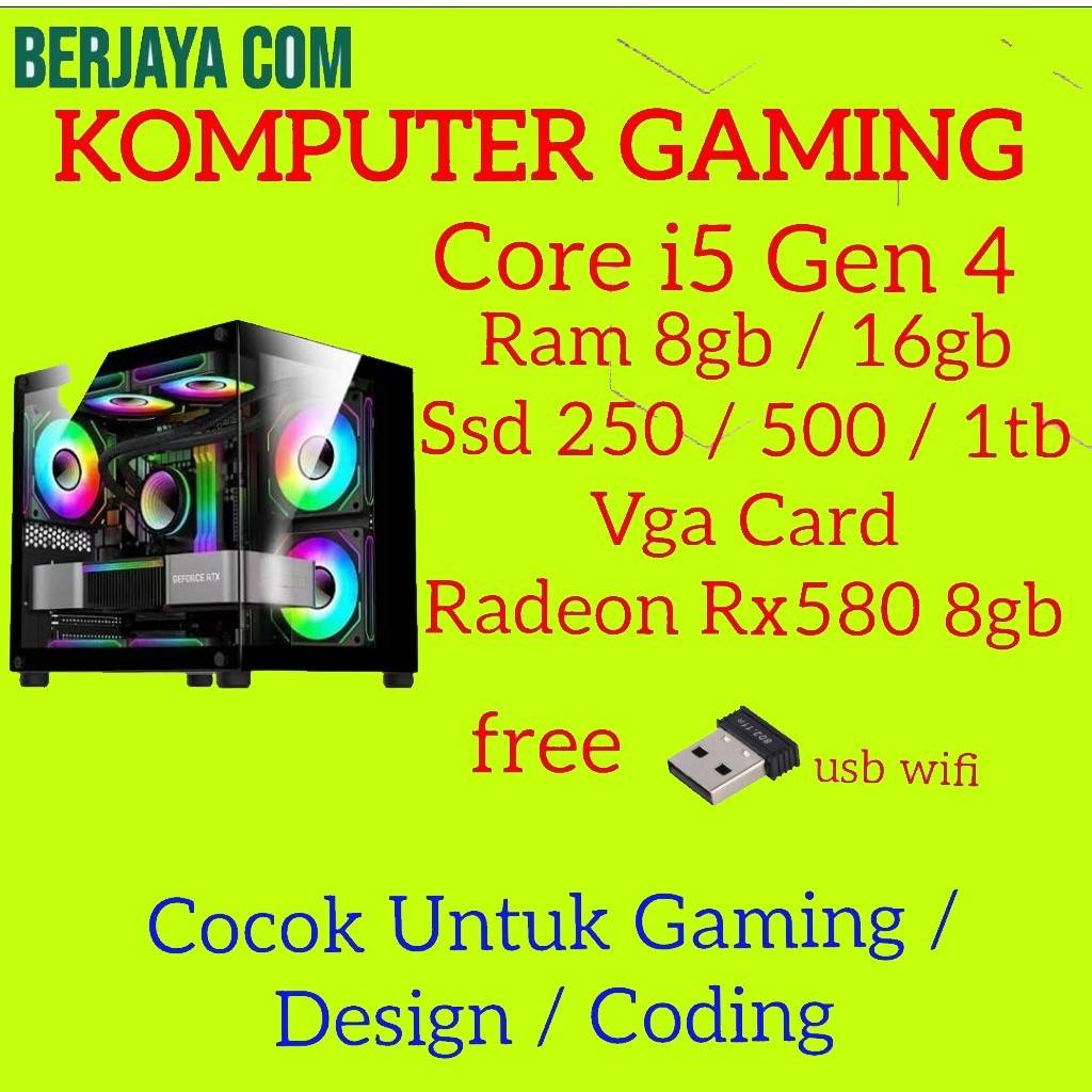 Core i5 gen 4 - Vga Radeon RX580 8gb - 16gb ram - 500gb ssd - Pc Rakitan - komputer Gaming -cpu desi