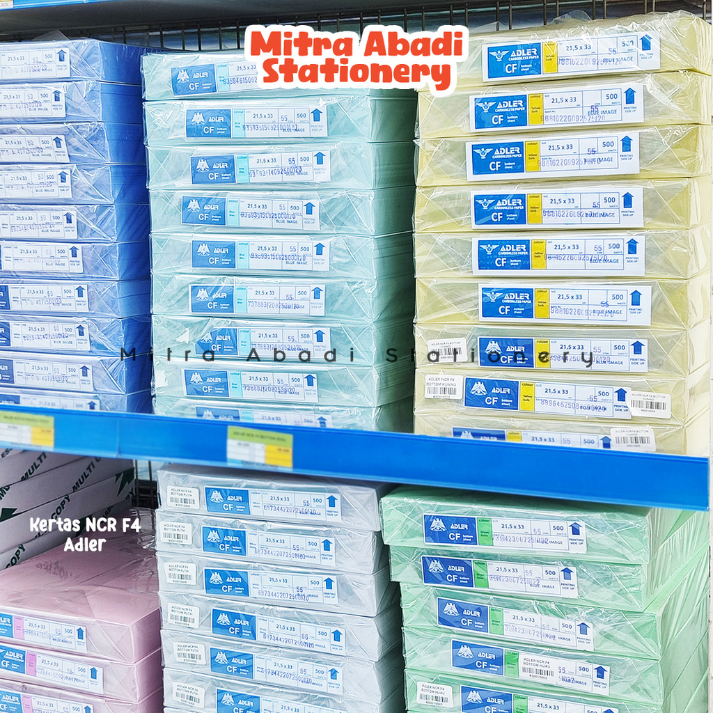 (1 RIM) KERTAS NCR F4 ADLER / TOP MIDDLE BOTTOM PUTIH PINK KUNING BIRU PREMIUM ATK KERTAS NOTA MURAH