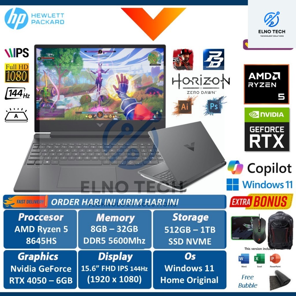 HP Victus 15 Gaming Laptop RTX4050 Ryzen 5 64GB 1TB SSD 144Hz FHD IPS Windows 11 Home