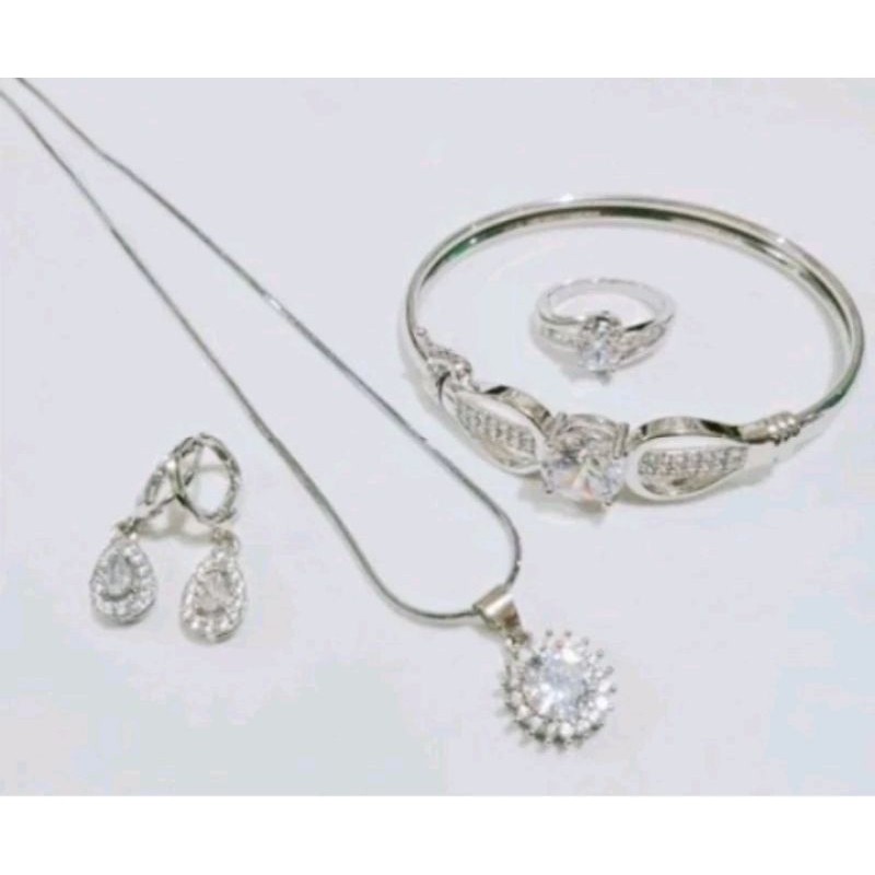set perhiasan titanium silver permata satu