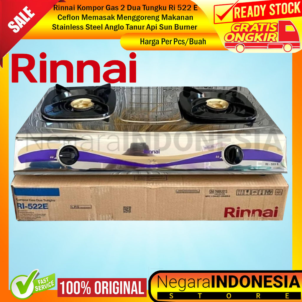 Rinnai Kompor Gas Rinai 2 Dua Tungku Ri 522 E Ceflon Memasak Menggoreng Makanan Stainless Steel Angl
