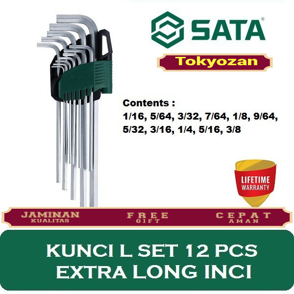 SATA Tools Kunci L Set 12 PCS Extra Long Inci