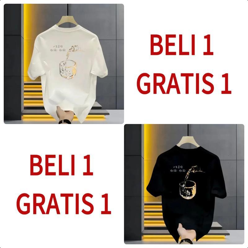 BELI 1 GRATIS 1 Kaos oblong lengan pendek leher bulat katun unisex terlaris dengan pola tuang anggur