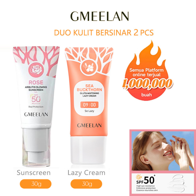 GMEELAN 2pcs Kits Gmeelan Day Cream Pemutih Wajah Krim Pemutih Gluta Whitening Lazy Cream 30g &  Gme